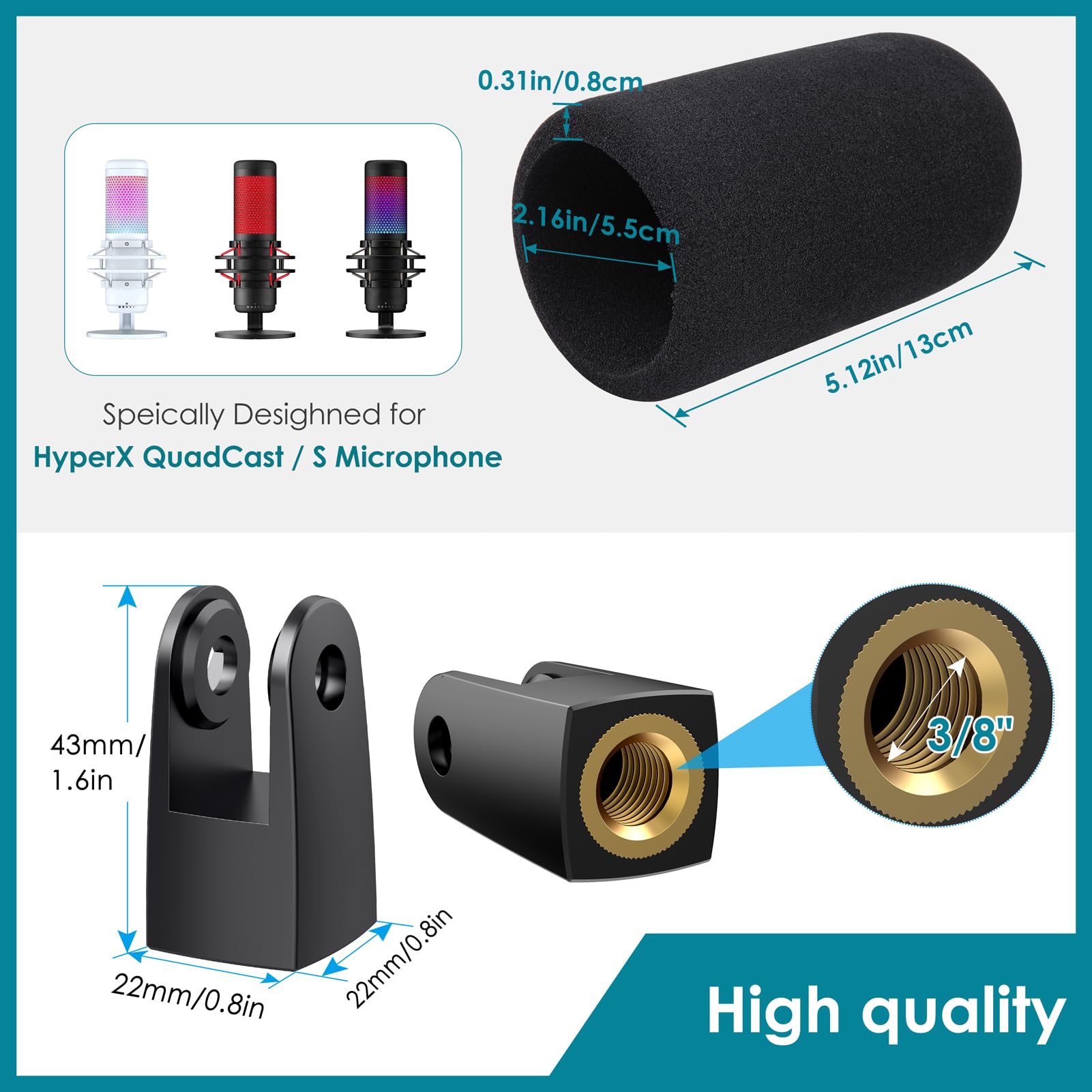 YOUSHARES HyperX Quadcast Mount Adapter with Microphone Covers Foam, Compatible with for HyperX QuadCast Microphone, Replacement